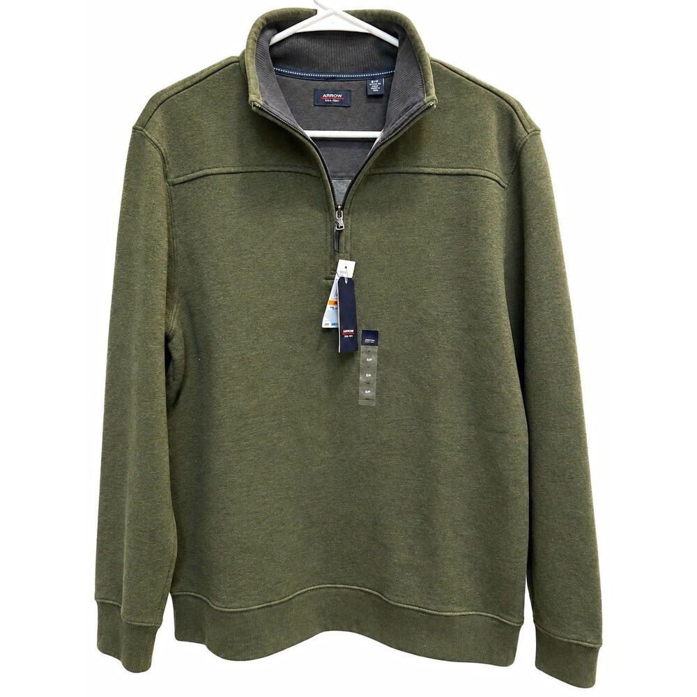 NWT Arrow Men’s Olive Green 1/4 Zip Fleece Pullover Sweater - Size Small
